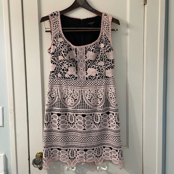 NANETE LEPORE Lace Overlay Mini Dress in Blush Pink/Black, Size 4 EUC - Picture 2 of 6